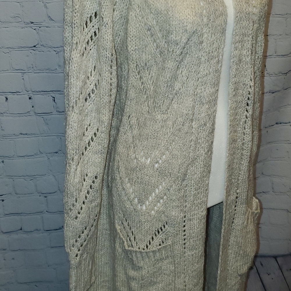 ANA open front chunky cable knit long cardigan, size large with pockets - Picture 3 of 9
